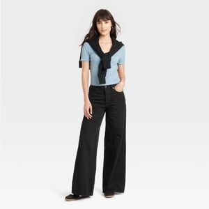 Women's Mid-Rise Super Wide Leg Jeans - Universal Thread™ Black Short new